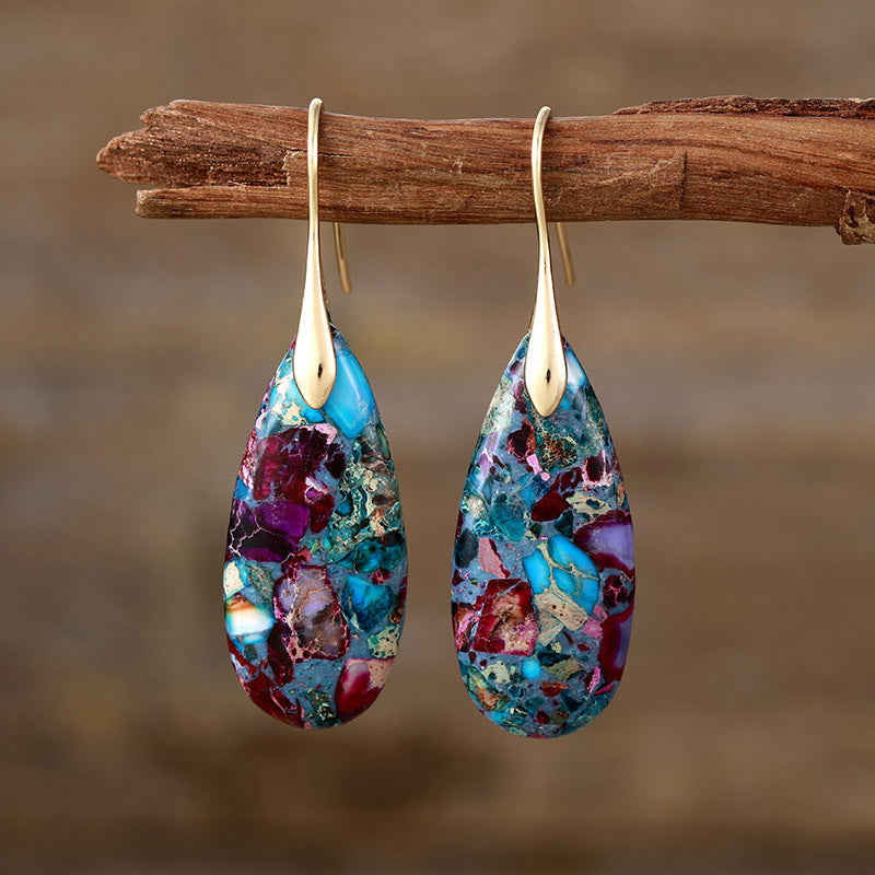 Wholesale Bohemian Natural Stone Emperor Stone Water Drop Pendant Earrings ACC-ES-LZ004