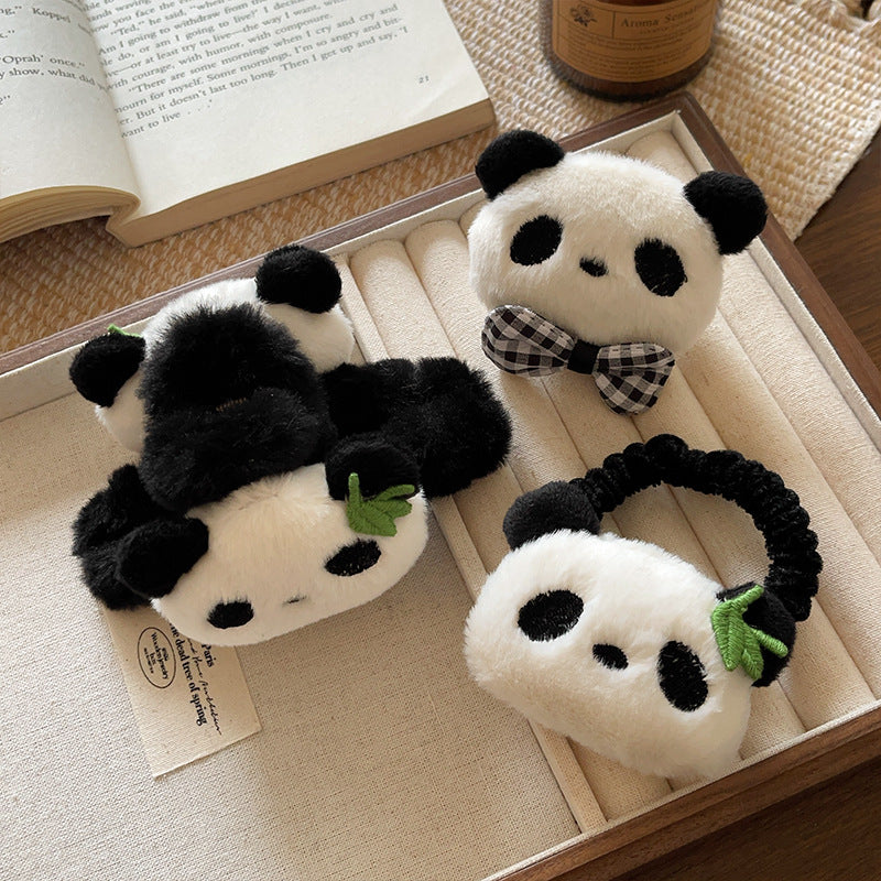 Wholesale Plush Panda Bear Hair Accessories Set For Women Cute Claw Clip Scrunchie Bow Everyday Styling Boutique Resale