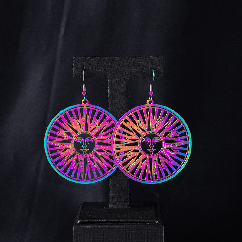 Wholesale Hollow Sun God Colorful Earrings