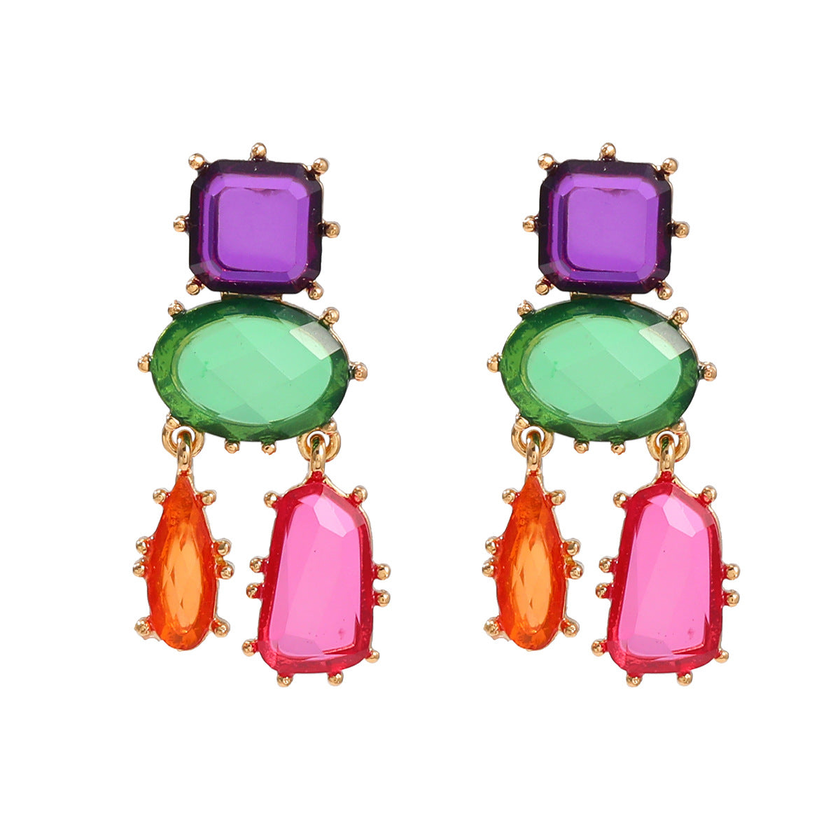 Wholesale Alloy Colored Diamond Earrings with Exaggerated Geometric Shapes and Color Blocking Bohemian Accessories ACC-ES-JL002