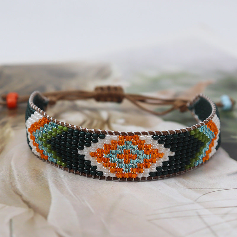 Wholesale Bohemian Geometric Gradient Rice Beads Colorful Braided Bracelet
