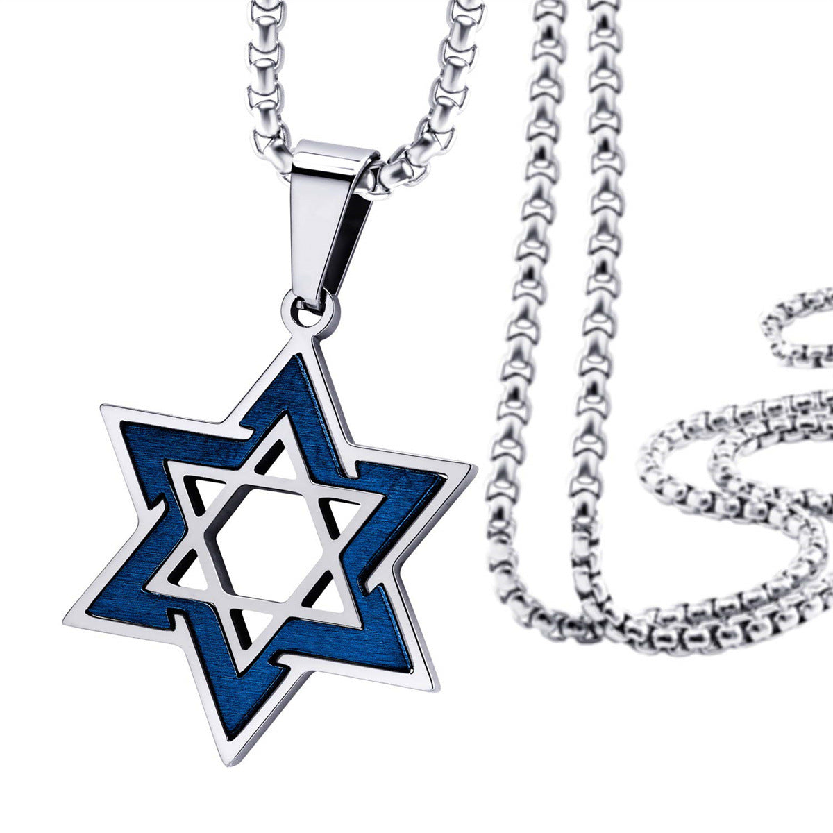 Wholesale Two-Color Stainless Steel David Star Pendant Necklace