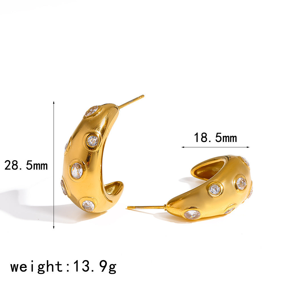 Wholesale Stainless steel stud earrings with a light luxury feeling and colorful diamonds