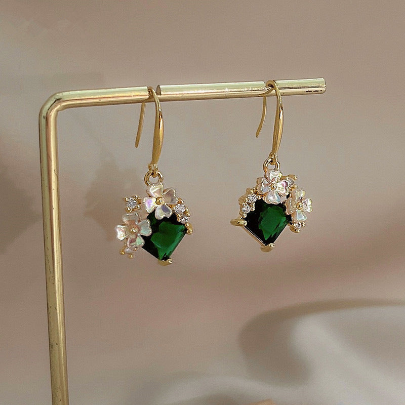 Wholesale Vintage Emerald Crystal Flower Earrings ACC-ES-ZhiShifang007