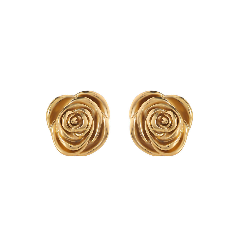 Wholesale Titanium Steel Earrings  Three-dimensional Rose Earrings