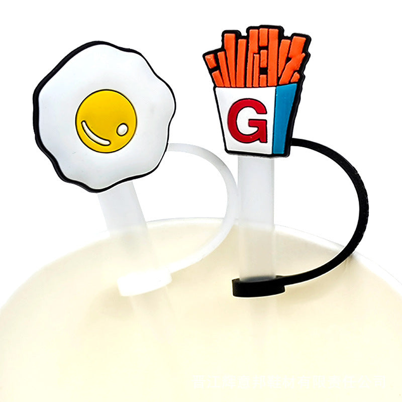 Wholesale 20PCS 7-8mm Cartoon Food and Beverage Silicone Straw Tube Cap Straw Decoration