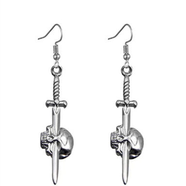 Wholesale Gothic Skull Sword Pendant Earrings Ancient Silver  Fashion Accessory