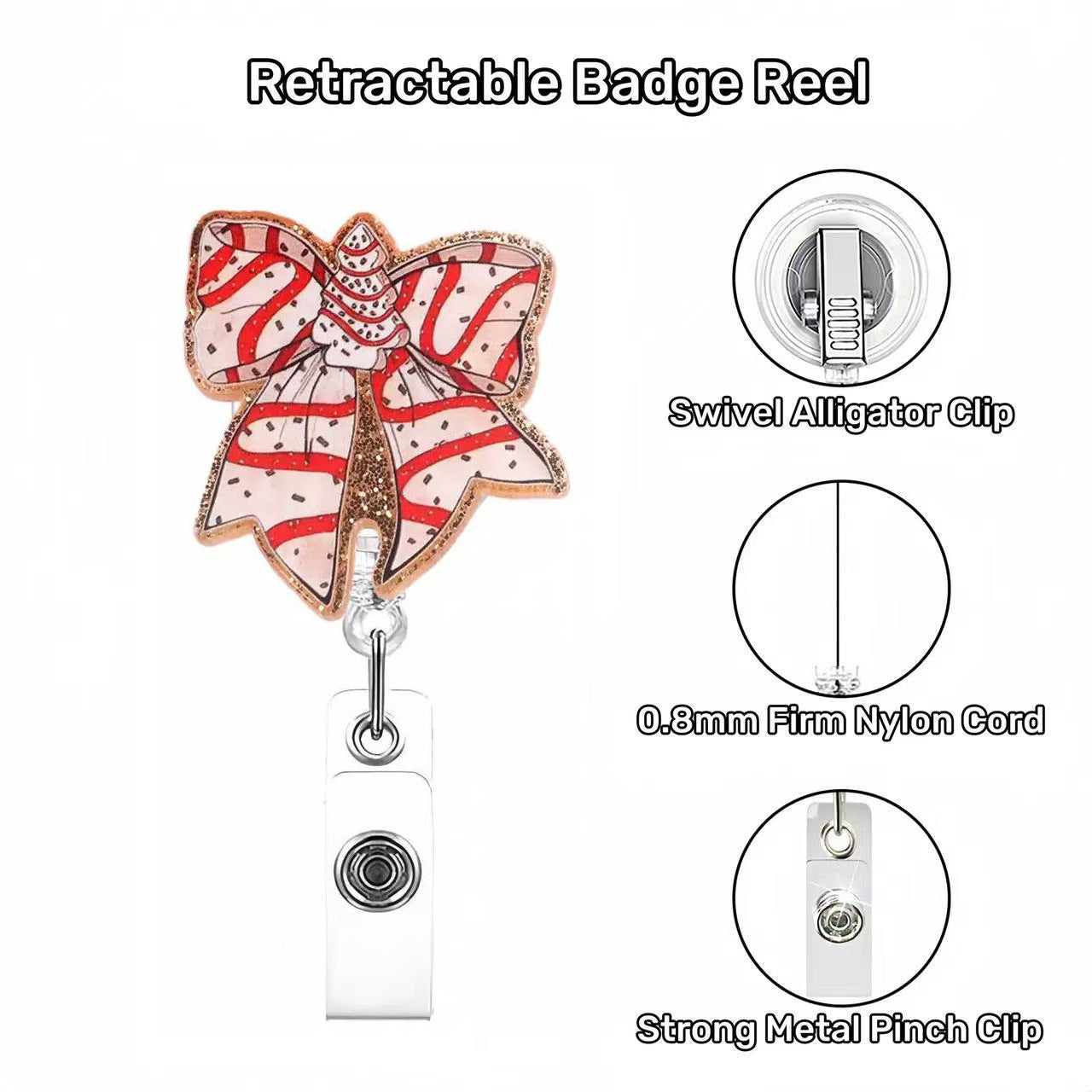 Wholesale Acrylic Badge Reels Christmas Medical Work ID Clip-on Badge with Retractable Buckle
