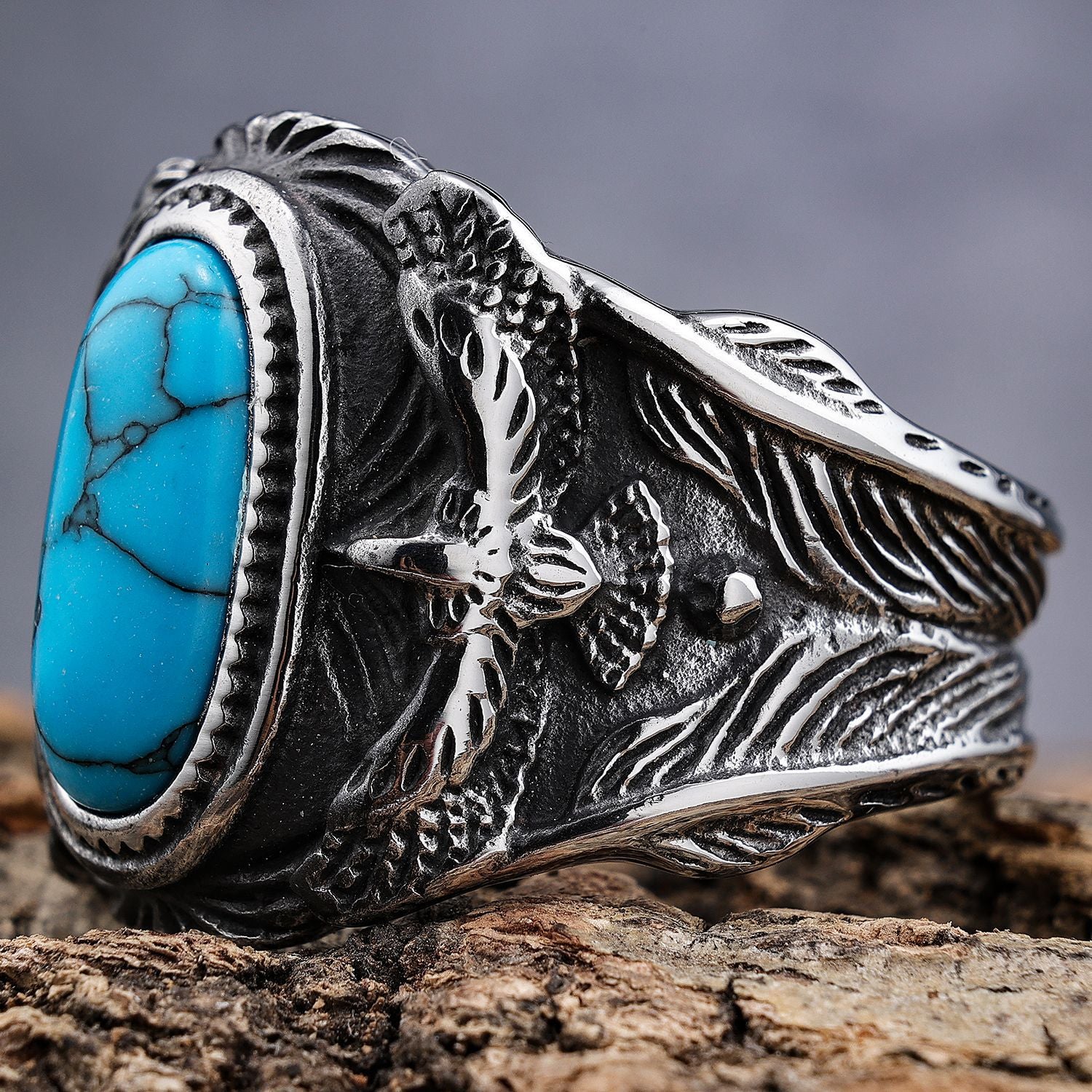 Wholesale Personalized Turquoise Ring Eagle Men's Ring Stainless Steel ACC-RS-Moer003