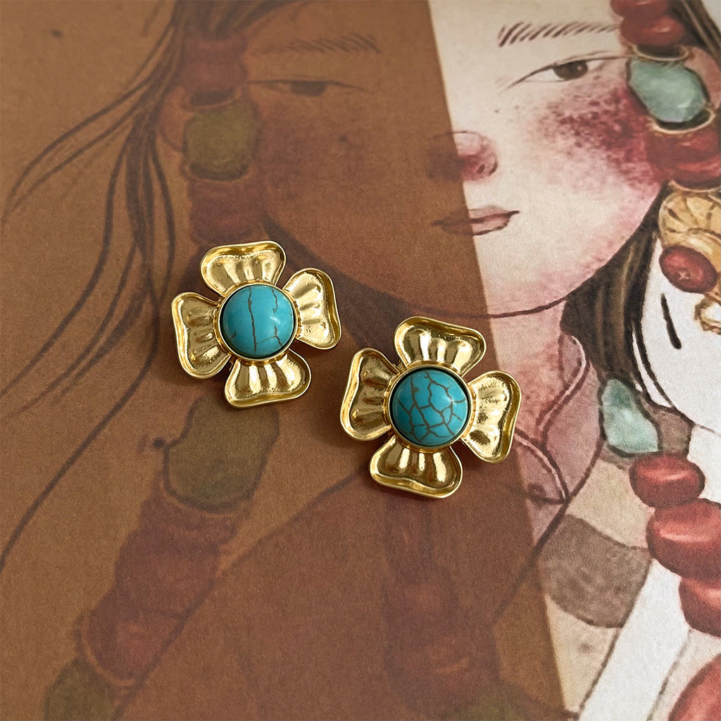 Wholesale  turquoise earrings retro light luxury earrings