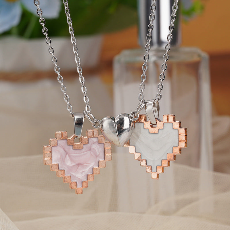 Wholesale Couple Heart Inlaid Magnetic Valentine's Day Necklace