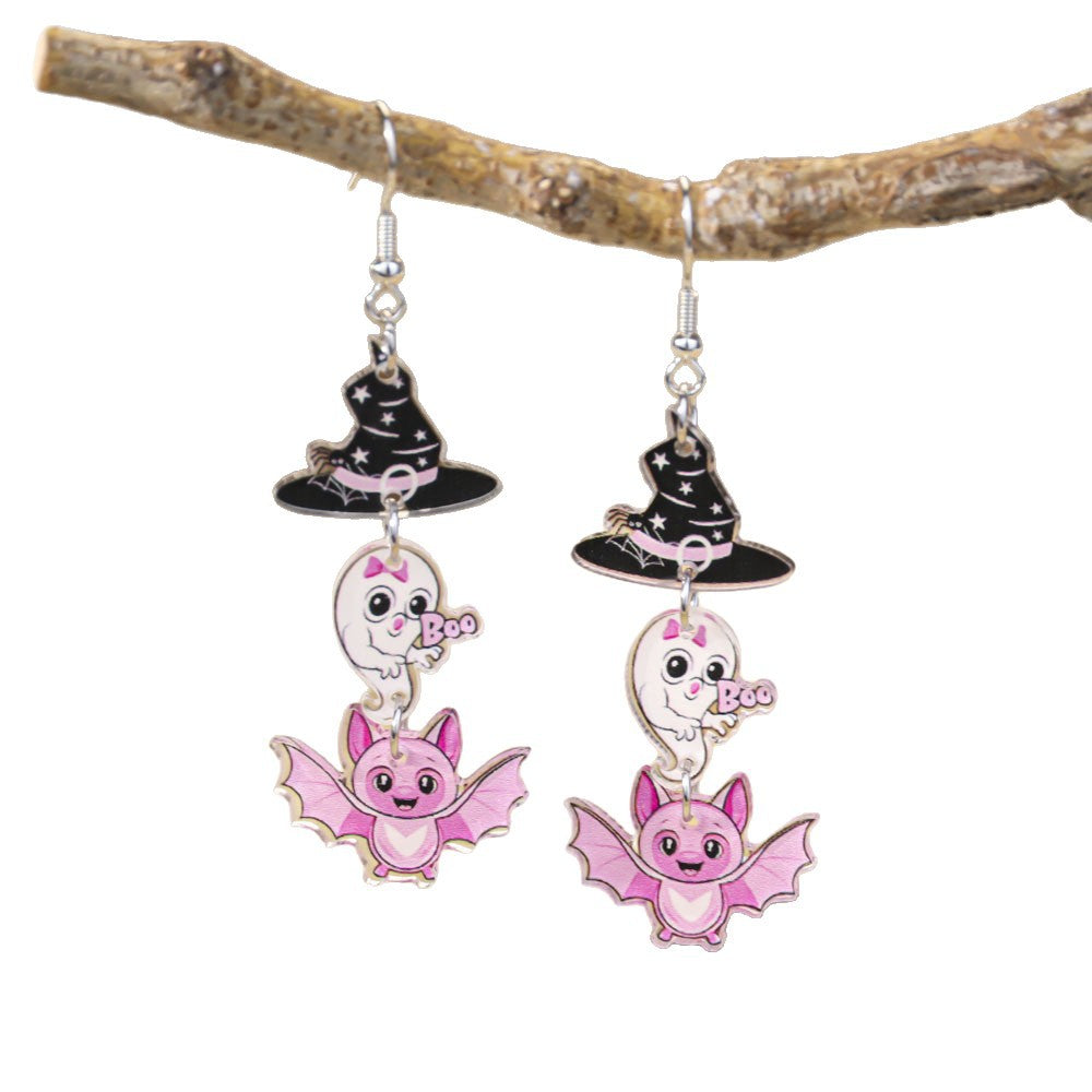Wholesale Halloween Pink Bow Witch Earrings