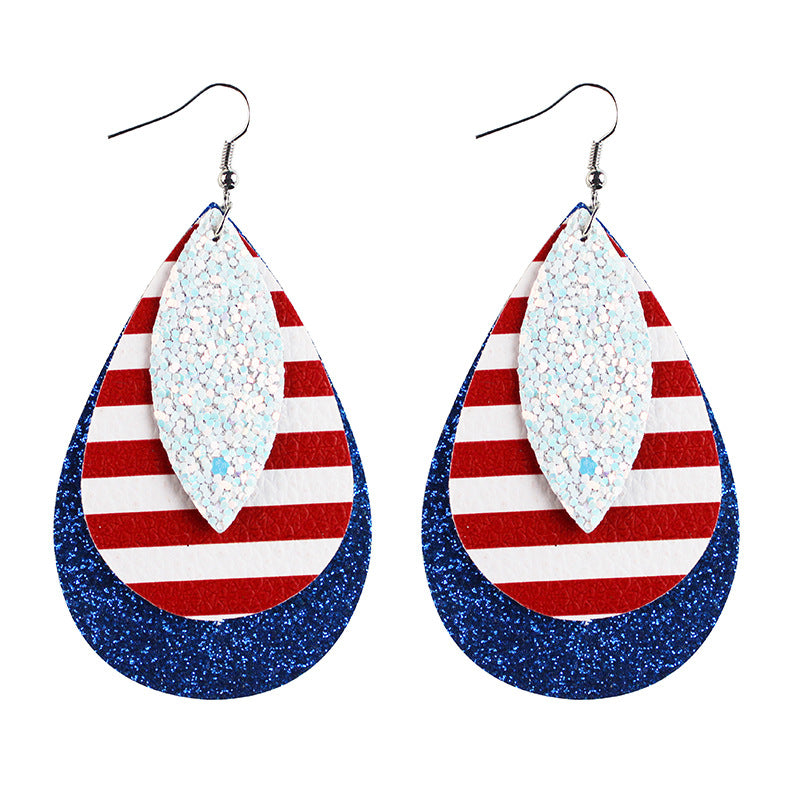 Wholesale  Flag Leather Earrings Independence Day Earrings