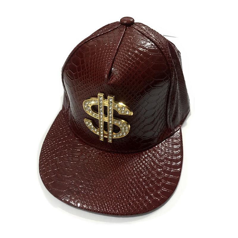Wholesale Leather Hip Hop Brim Hat Dollar Sign Alligator Pattern Baseball Cap