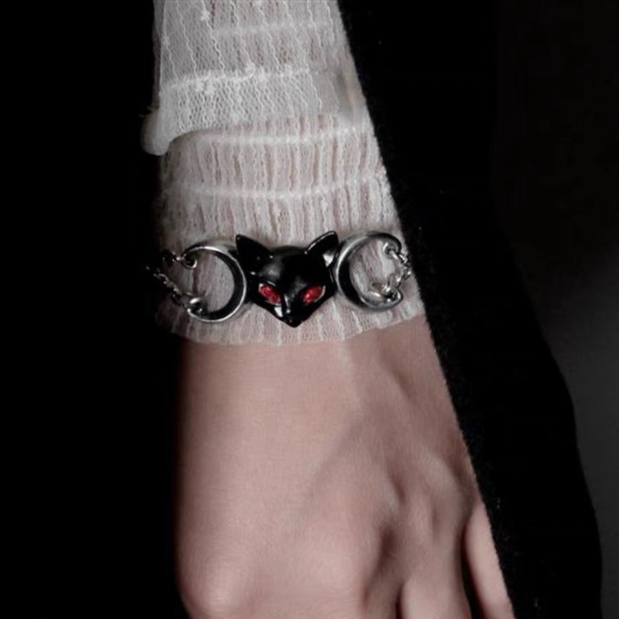 Wholesale Dark Street Style Cat Head Bracelet Zinc Alloy Red Eyes Unisex Fashion Accessory