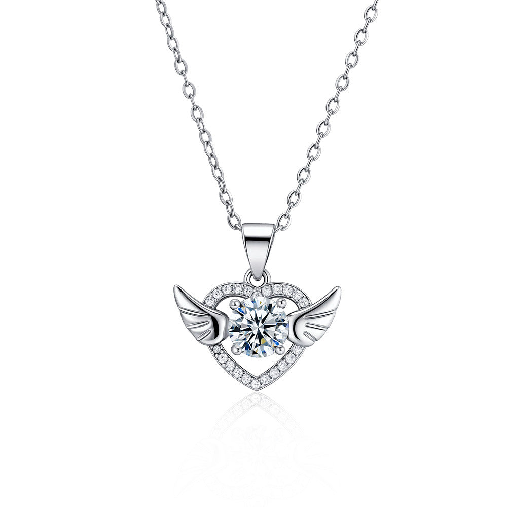 Wholesale Moissanite Angel Wings Pendant Heart Shape Silver Design Trendy Jewelry Accessory For Everyday Wear