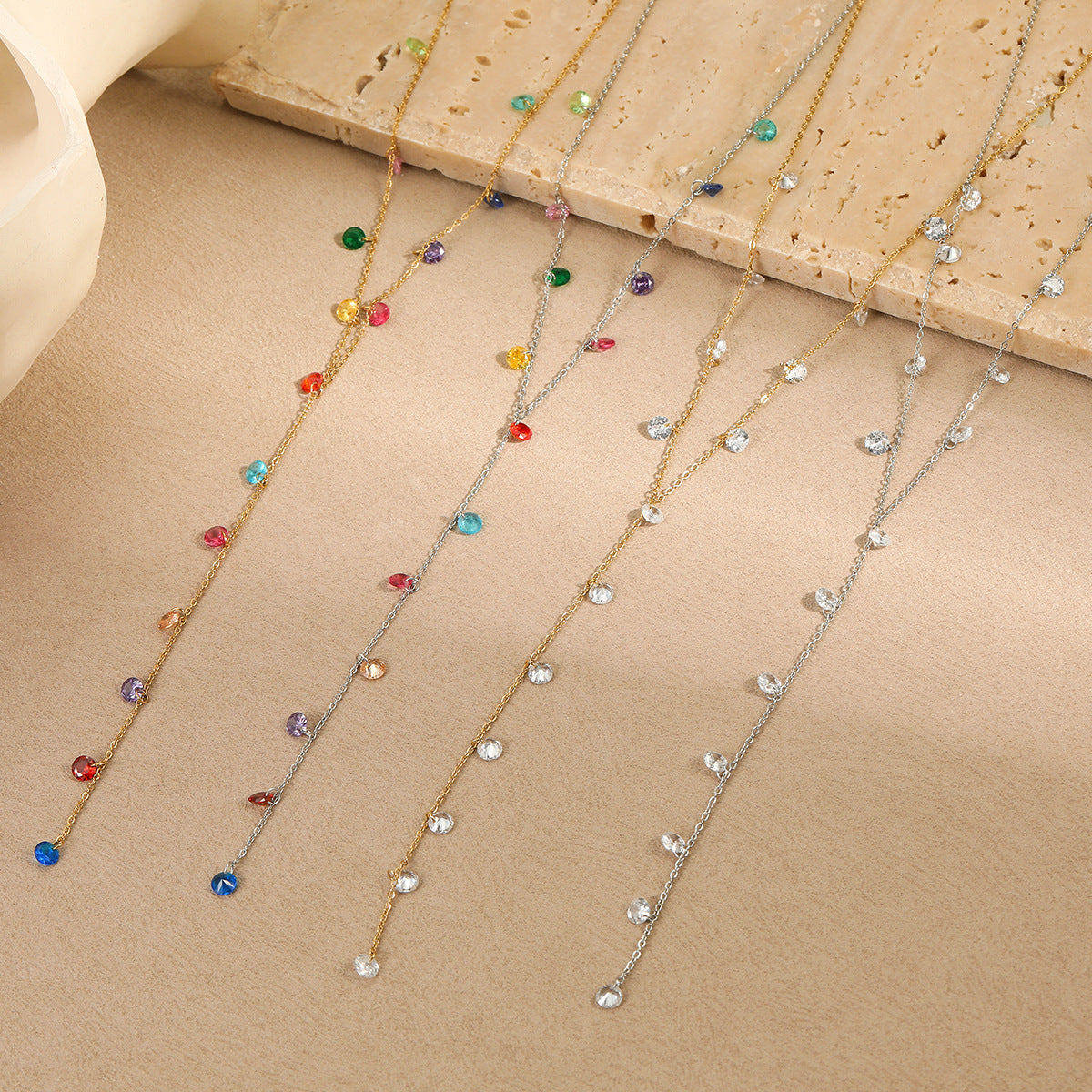 Wholesale Stainless steel  18K Gold Color Zircon Dopamine Necklace Y Chain