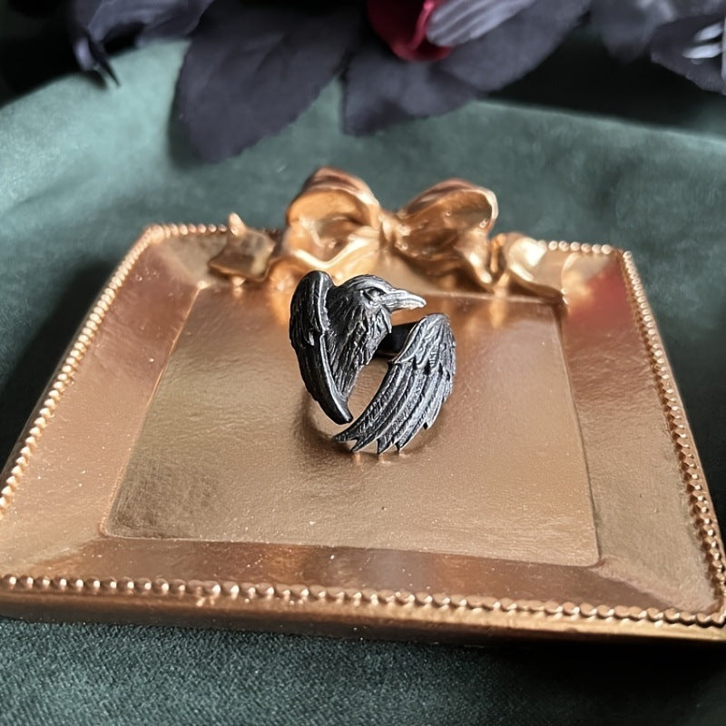 Wholesale Personalized crow index finger ring with wings opening adjustable ring