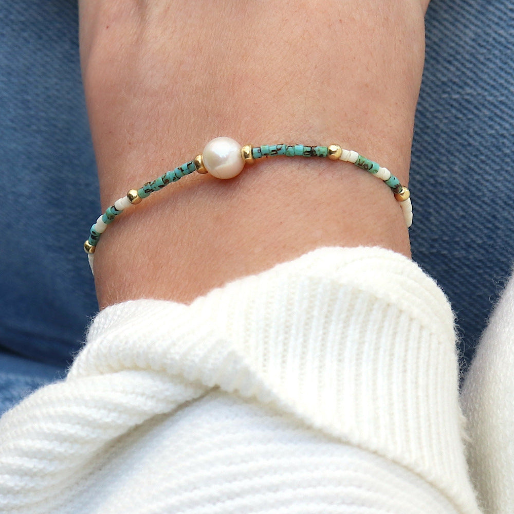 Wholesale Bohemian Style White Pearl Seed Bead Bracelet With Copper Beads Elastic Stretch Unisex Jewelry Accessory For Everyday Wear