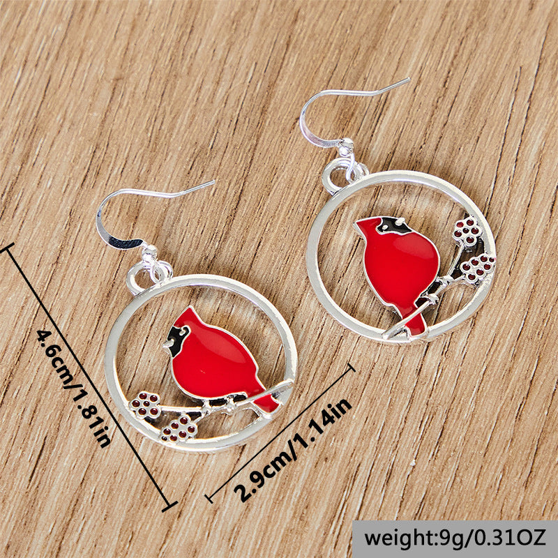 Wholesale Retro Red Bird Round Pendant Earrings,  Fashion Jewelry Accessory for Everyday or Party Wear