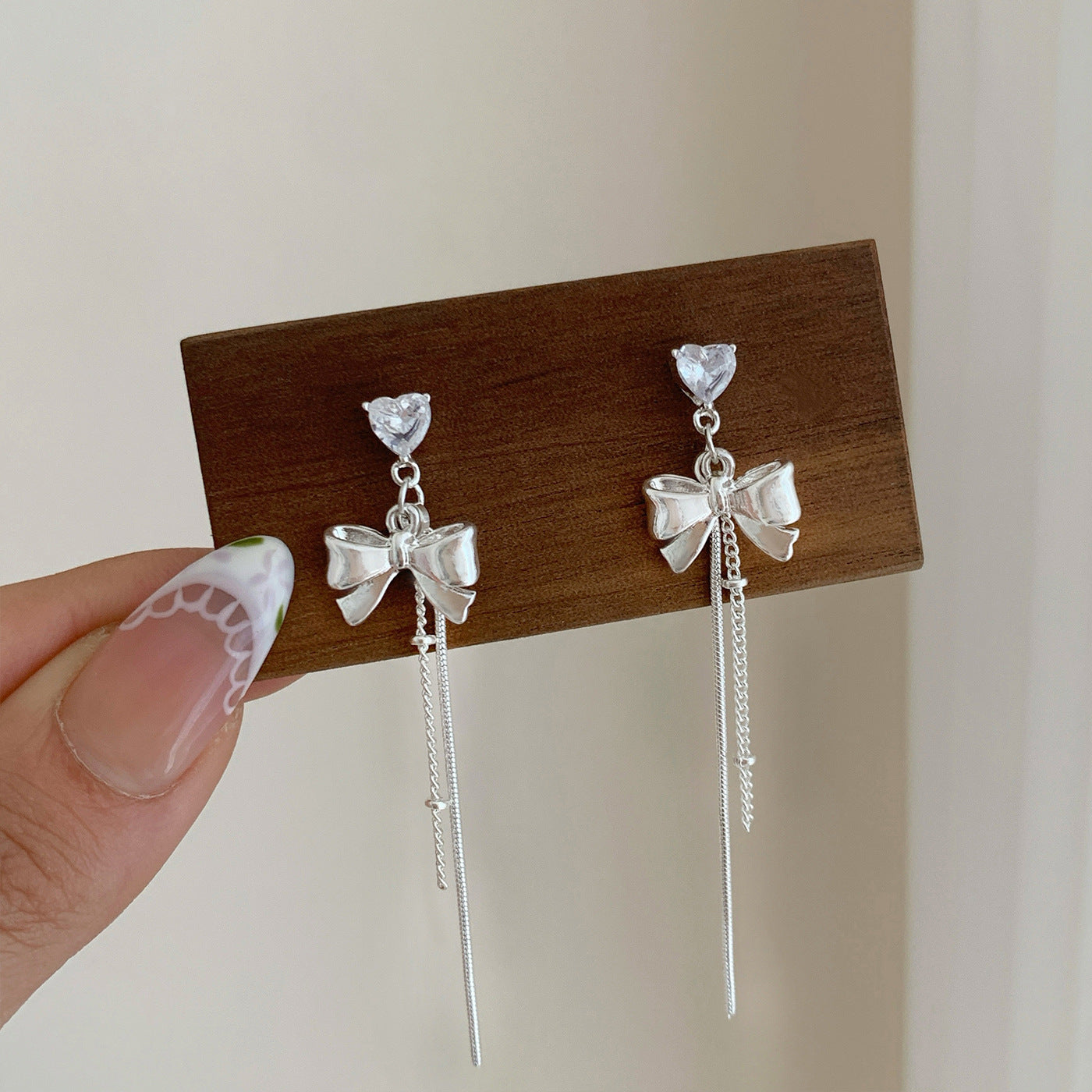 Wholesale Bow Tassel Earrings Silver Long Earrings