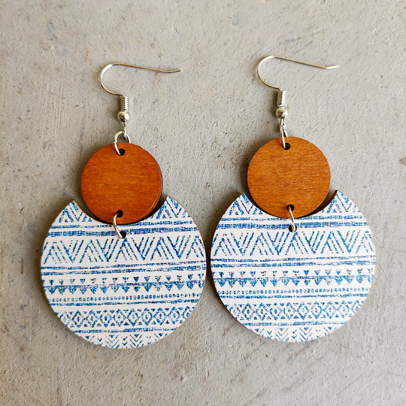 Wholesale 2pcs Wooden Print Earrings