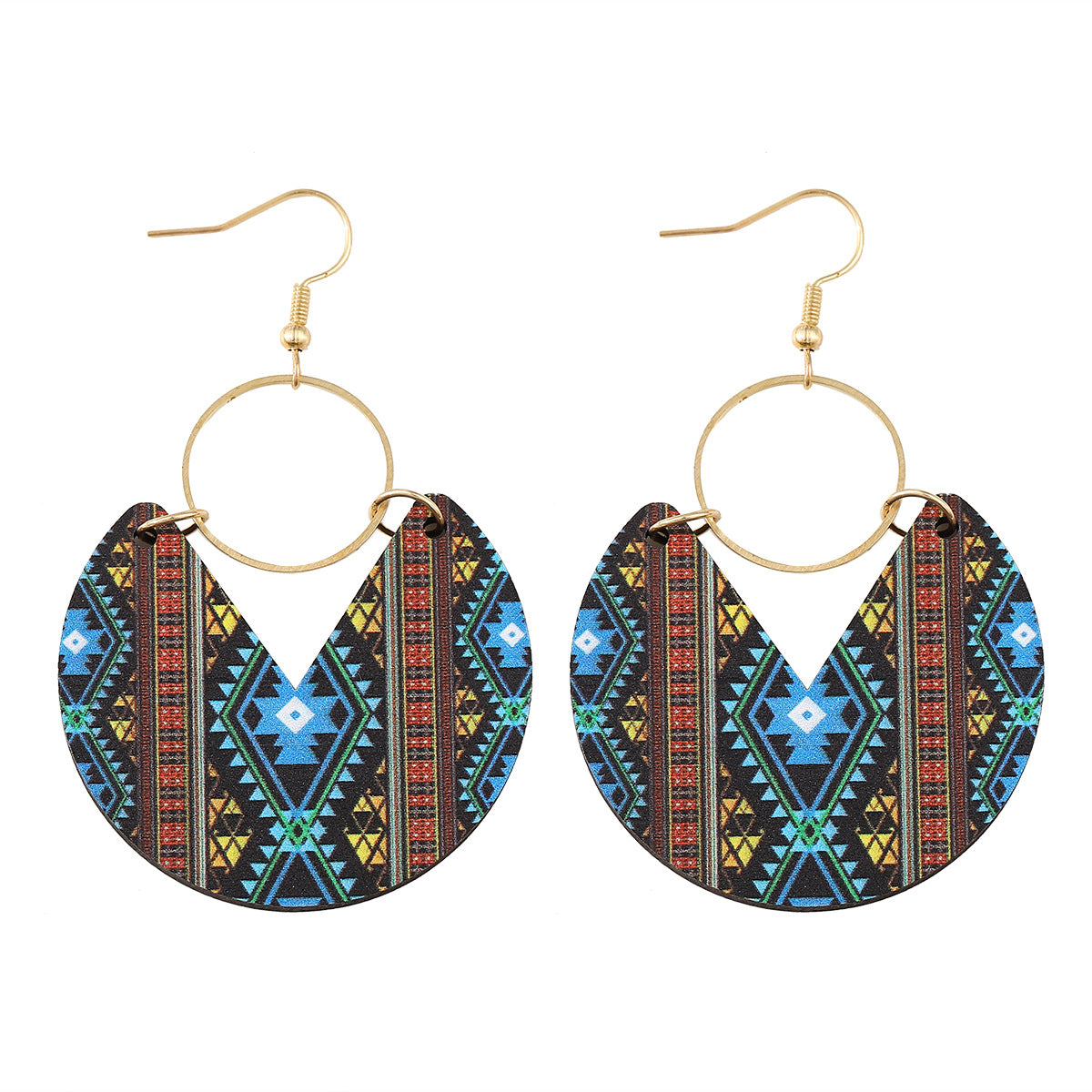 Wholesale Bohemian Double-sided Wooden Geometric Stripe Splicing Earrings ACC-ES-ChuLian008