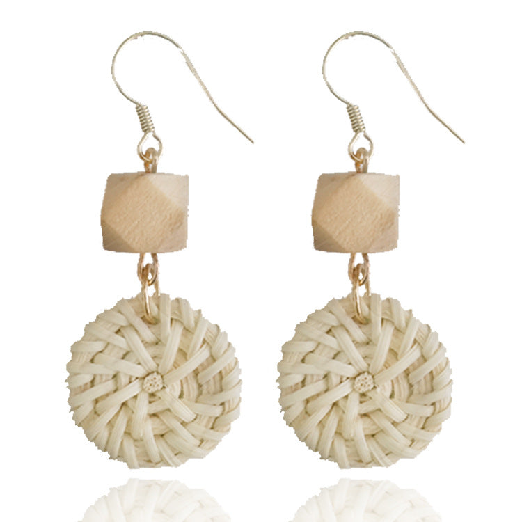 Wholesale Natural Rattan Round Earrings Beach Holiday Style ACC-ES-Jixuan005