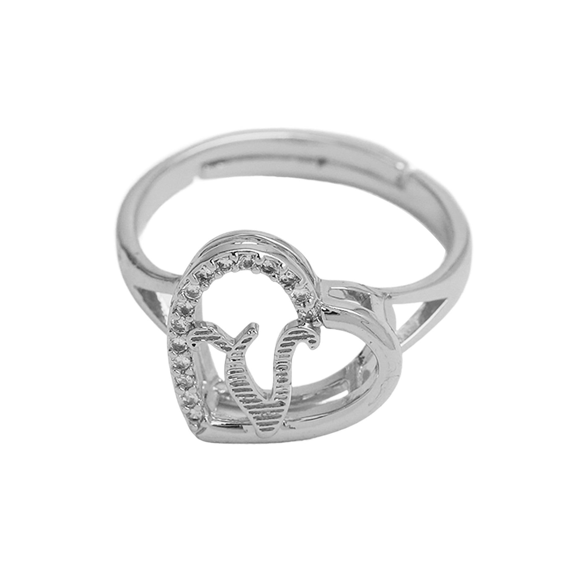 Wholesale  heart-shaped love texture hollow 26 grass English letters open heart ring