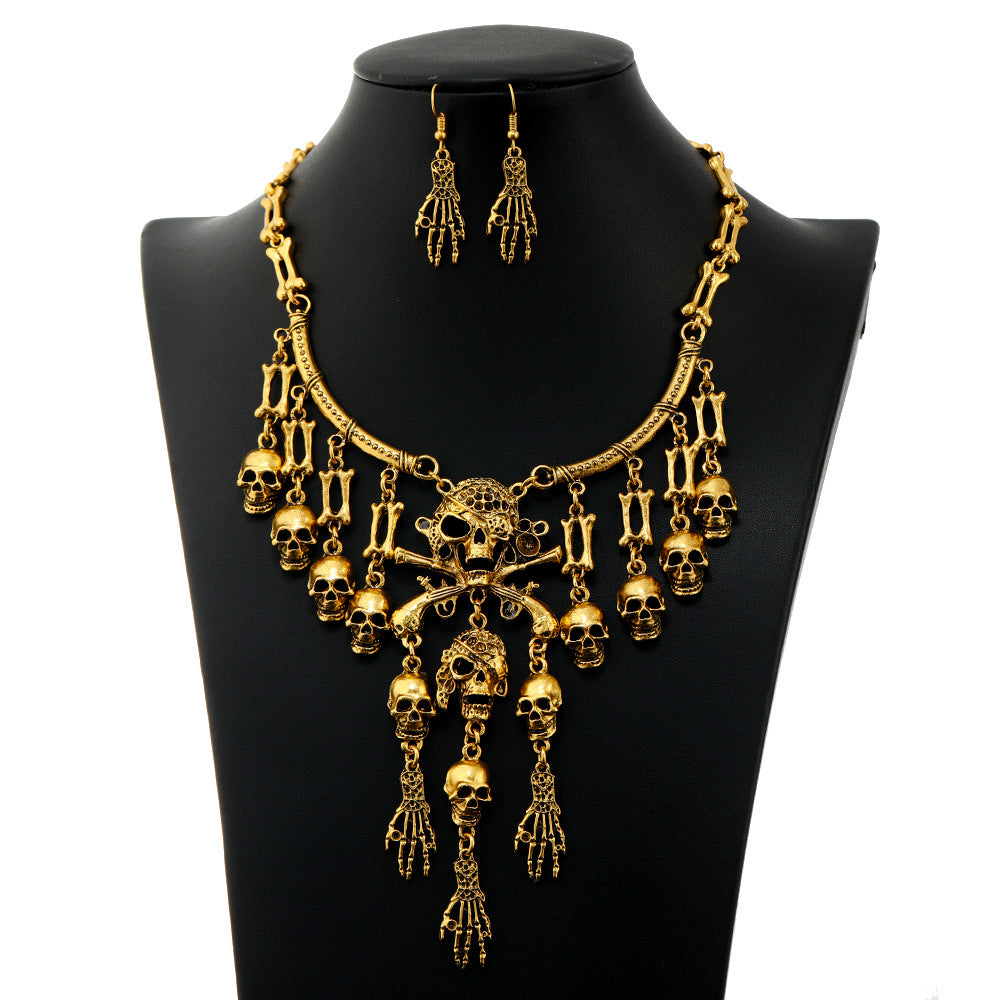 Wholesale Retro  Skull Tassel Necklace Antique Gold Fashion Accessory