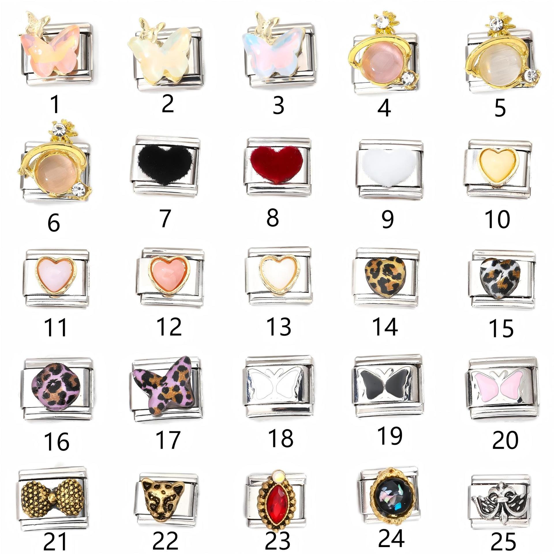 Wholesale 10pcs Italian Charm Bracelet 9mm DIY Splicing Butterfly Heart Stainless Steel Composable Bracelet