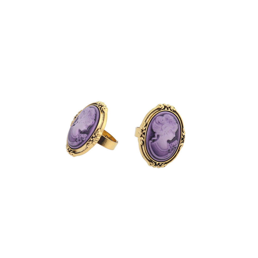 Wholesale Vintage Cameo Oval Portrait Ring Women Retro Court Style Fashion Jewelry Accessory Gift