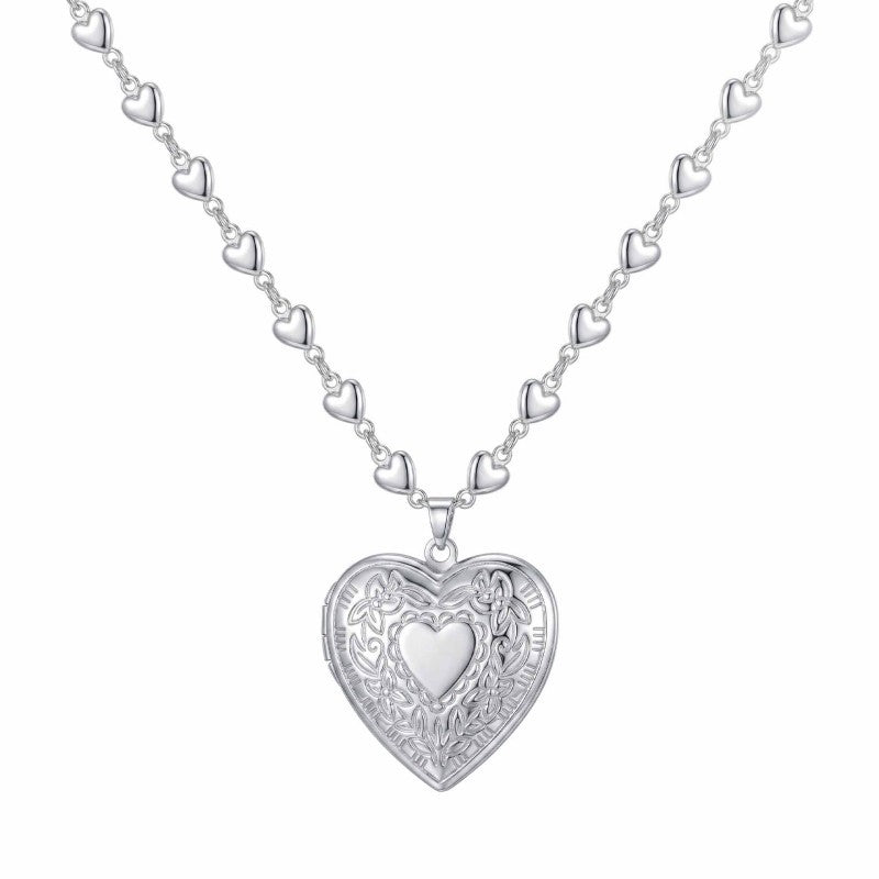 Wholesale Retro Heart Shape Photo Locket Necklace For Women Silver Tone Love Chain Chic Boutique Jewelry Gift