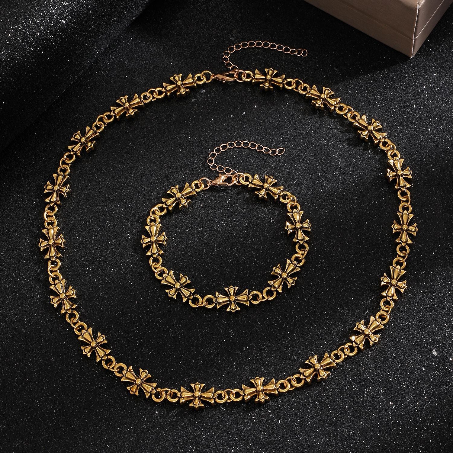 Wholesale European and American Cross-Border Gothic Cross Men' s Alloy Bracelet Retro Dark Style Versatile Necklace Set Jewelry for Women