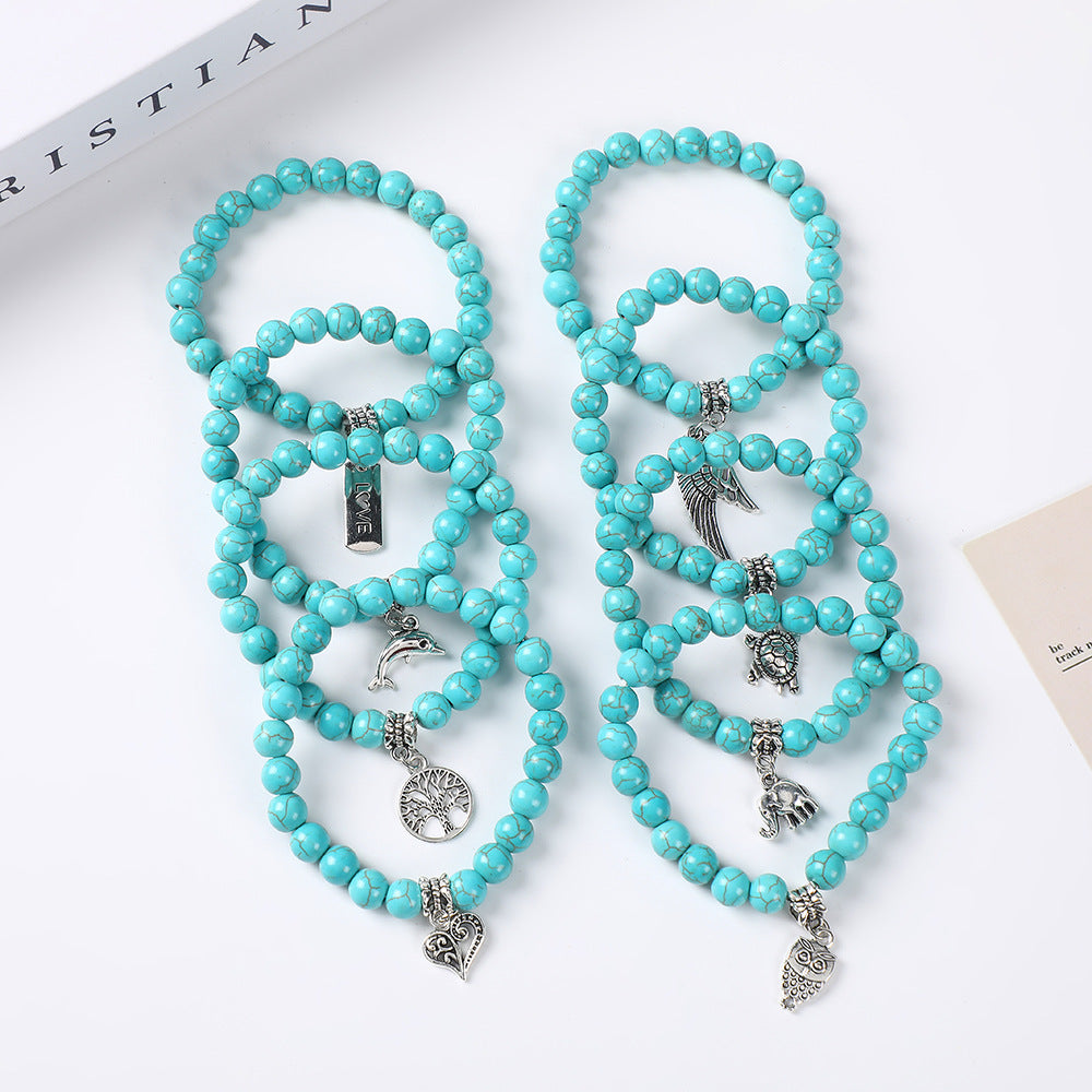 Wholesale Bohemian Turquoise Acrylic Turtle Tree Pendant Bracelet Fashion Accessory for Daily Wear