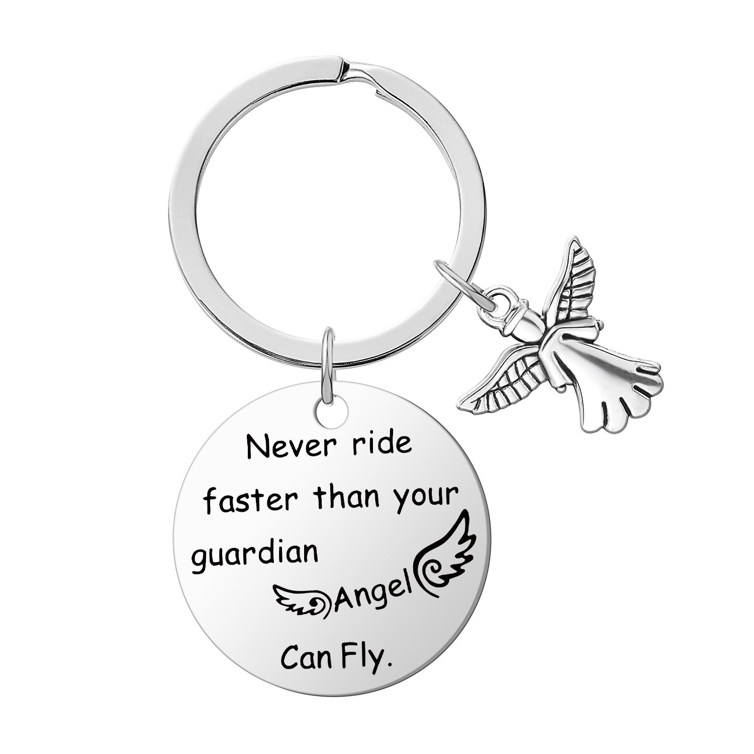Wholesale Angel Stainless Steel Round Plate Engraving Keychain