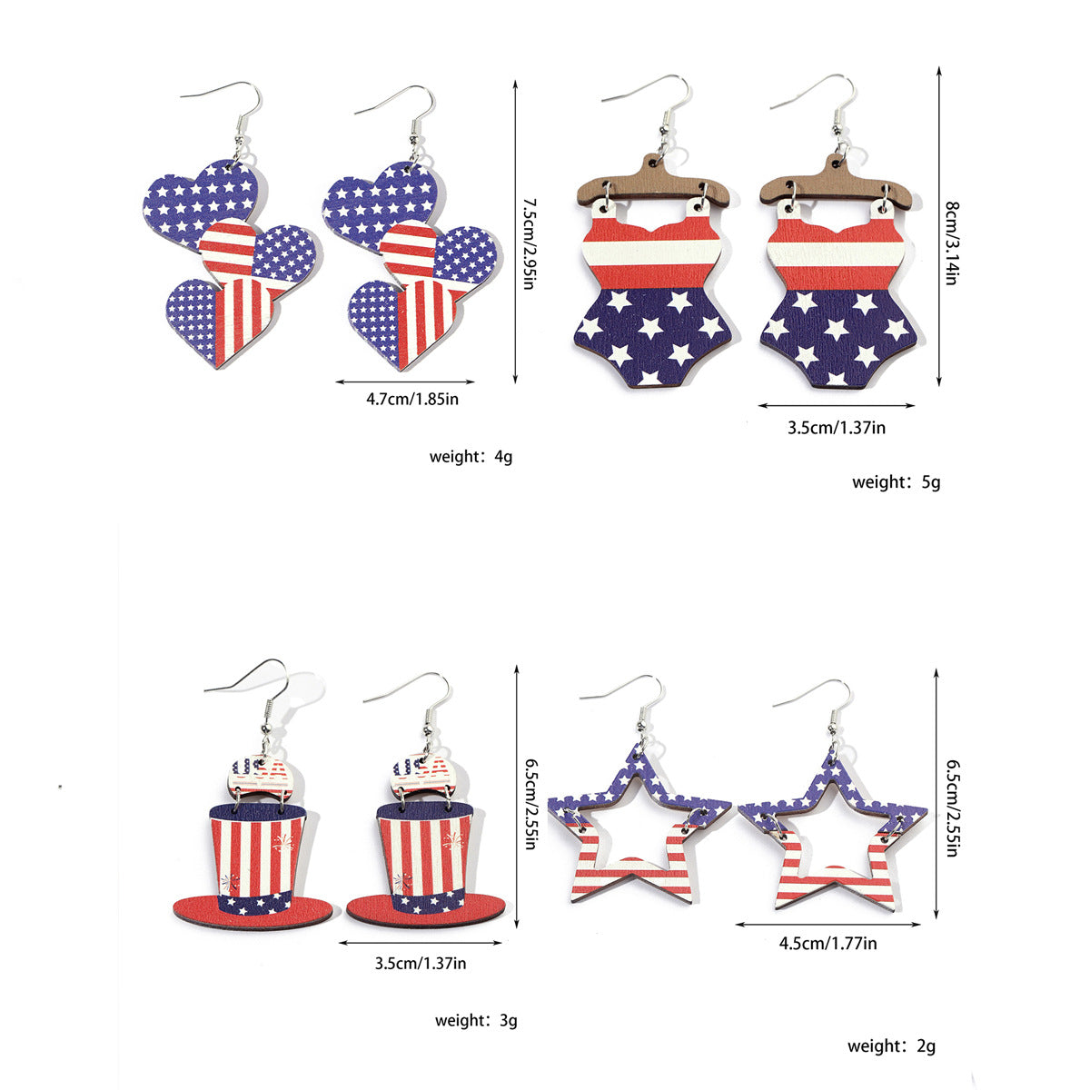 Wholesale Independence Day Flag Star Stripe Love Swimsuit Element Earrings