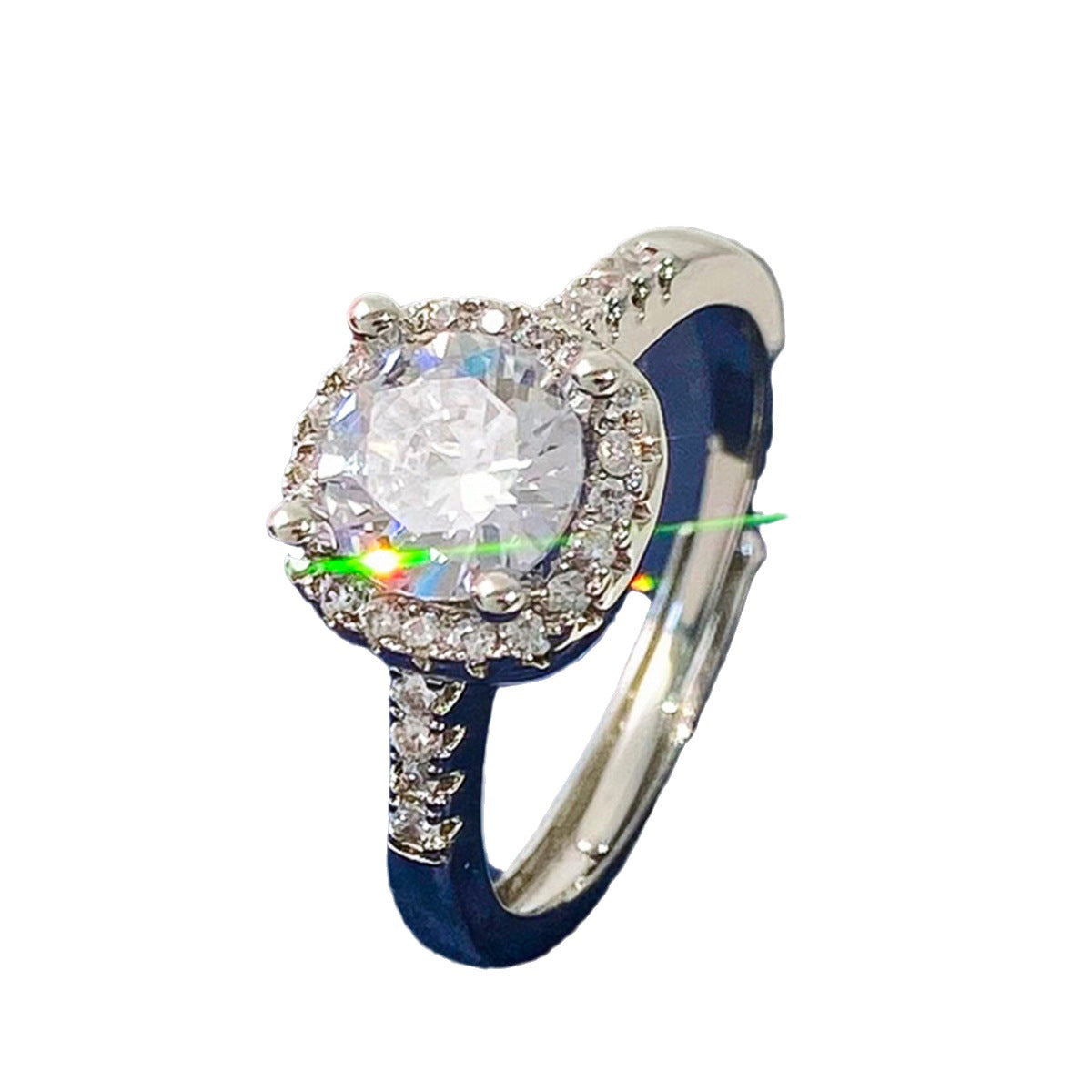 Wholesale  Shiny Full Diamond Opening  Four-claw Square Diamond Ring