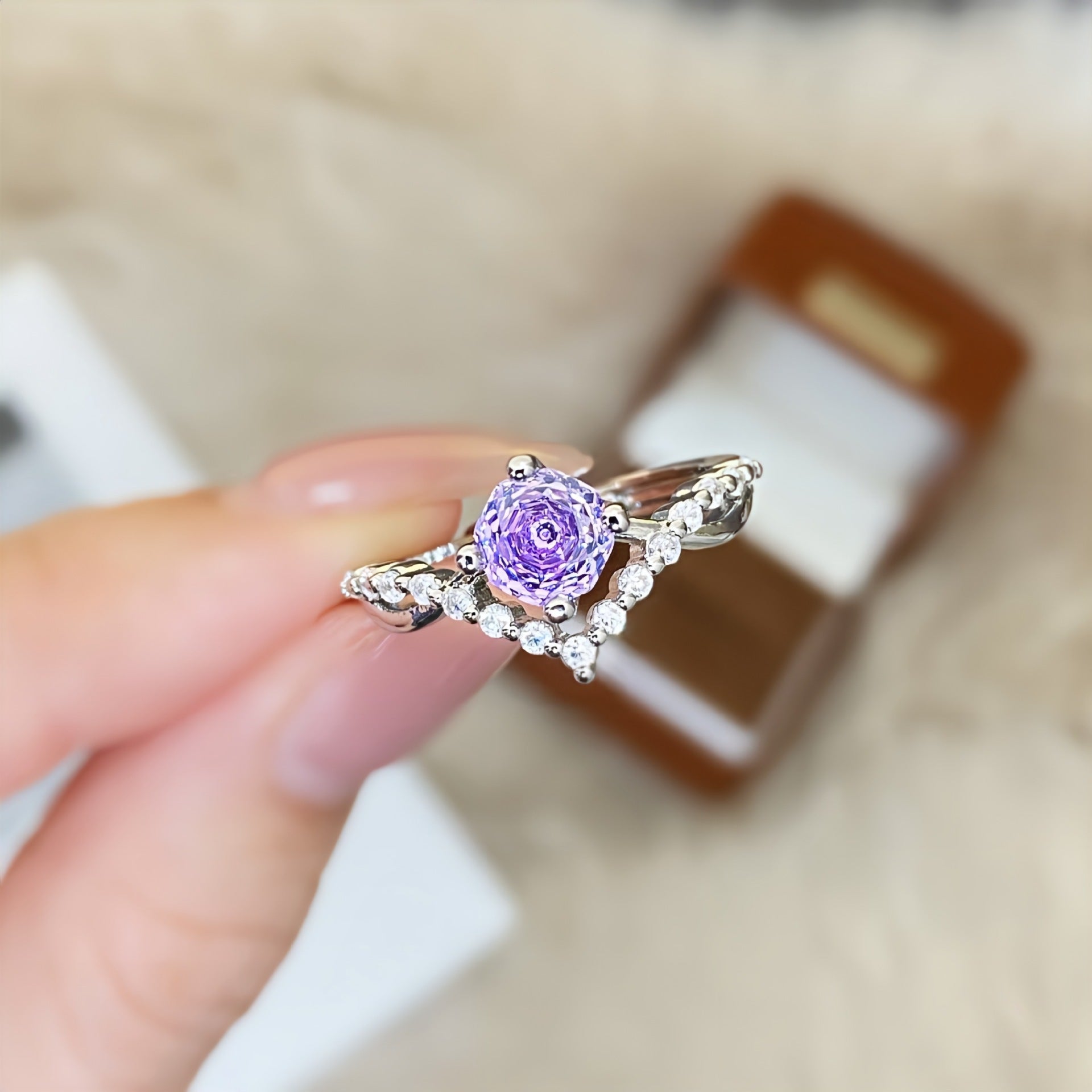 Wholesale Octagonal Millennium Rose Cut Green and Purple Ring - Fashionable and Luxurious