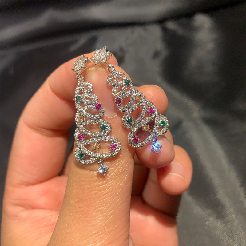 Wholesale color diamond Christmas snowflake Christmas hat earrings