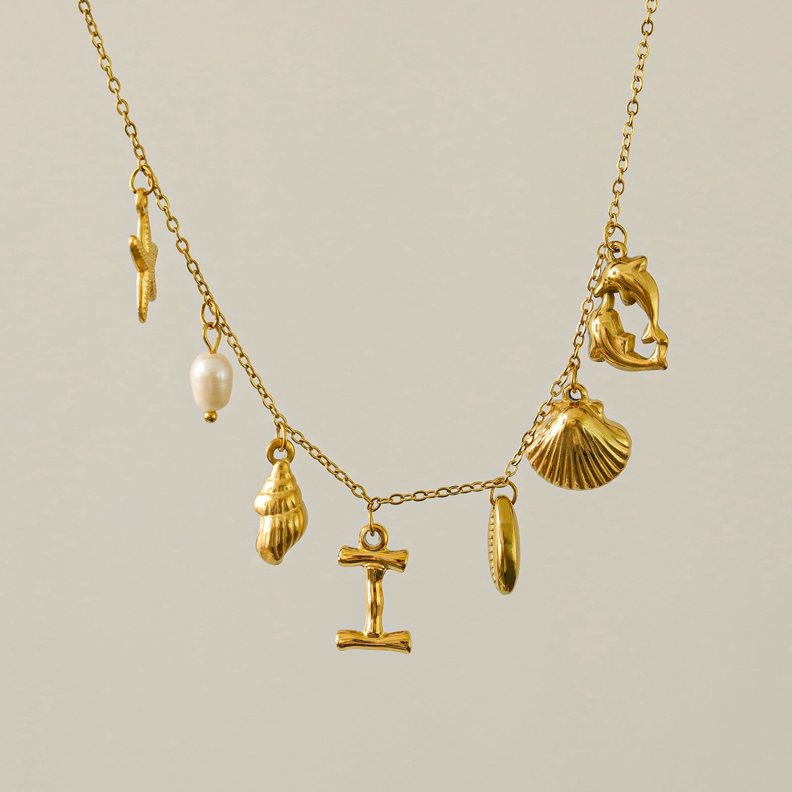 Wholesale 26 Letters Freshwater Pearl Starfish Ocean Series Necklace