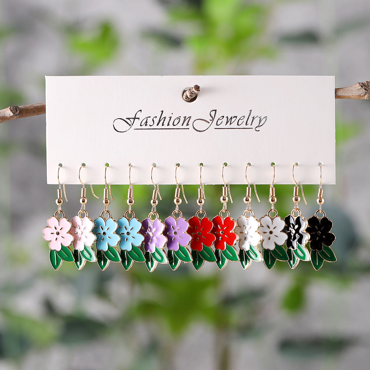 Wholesale Color Small Flower Oil Drop Pendant Earrings suit