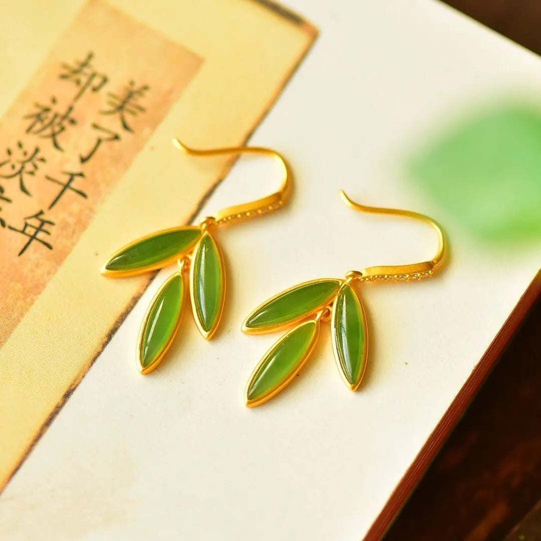 Wholesale S925 sterling silver inlaid Hetian jade earrings