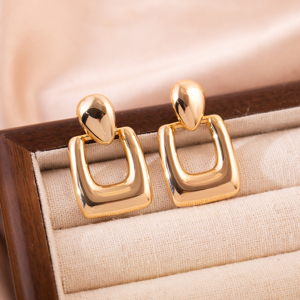 Wholesale Real Gold Electroplated Hollow Geometric Earrings