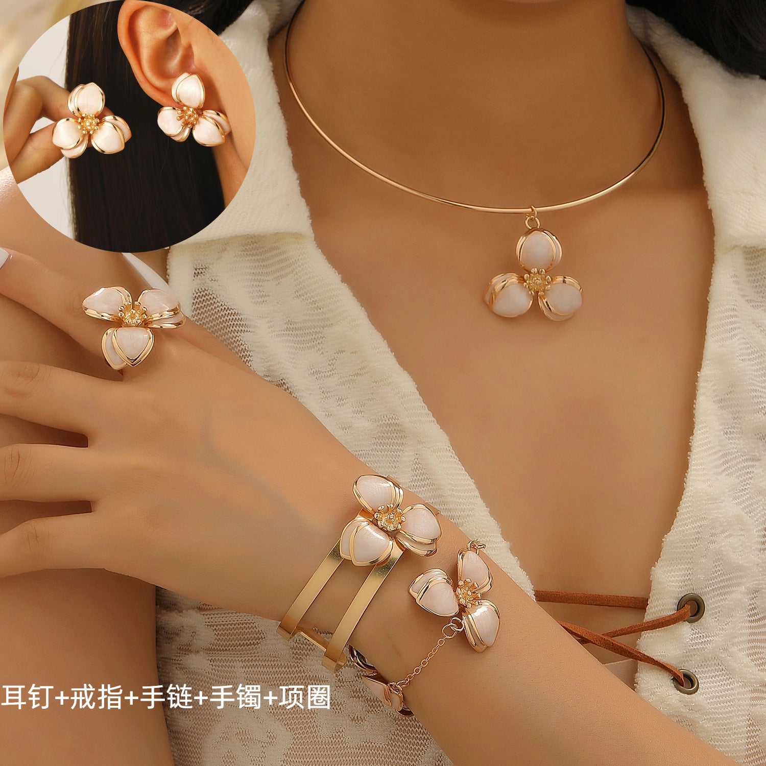 Wholesale Stylish Flower Earrings For Women Double Layer Petal Colorful Dripping Oil Zinc Alloy Everyday Jewelry Accessory