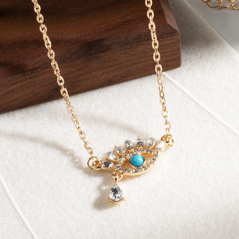 Wholesale Evil Eye Pendant Necklace Gold Tone Zinc Alloy Rhinestone Jewelry Accessory