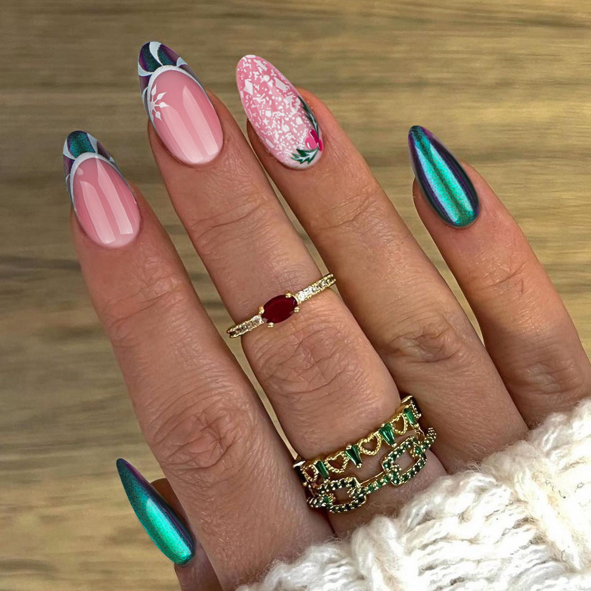 Wholesale 24 Pieces/box Christmas Color Changing Press-on Nails Kits Nail Stickers ACC-NS-LeFan122