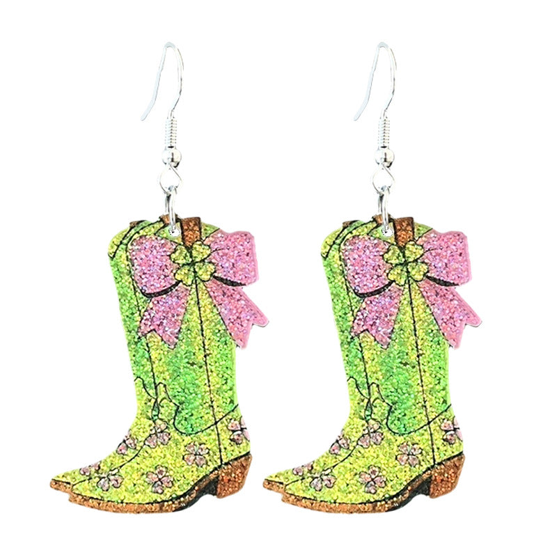 Wholesale 2 pairs/pack Acrylic St.  Patrick' s Day glitter boots and butterfly earrings