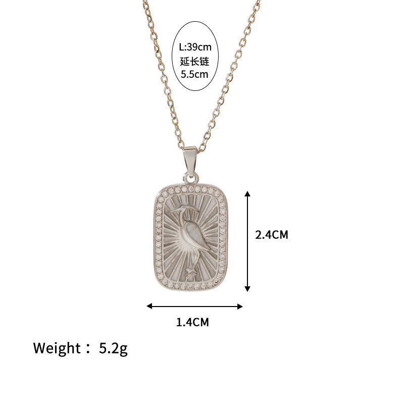 Wholesale Stainless steel Color Tarot Necklace Square Zirconium Pendant  Dolphin Brown Tree Marine  Clavicle Chain