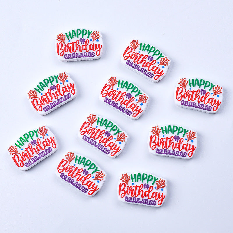 Wholesale of 20pcs Happy Birthday Silicone Beads for Cows and Pets Focal Beads ACC-BDS-HCX001